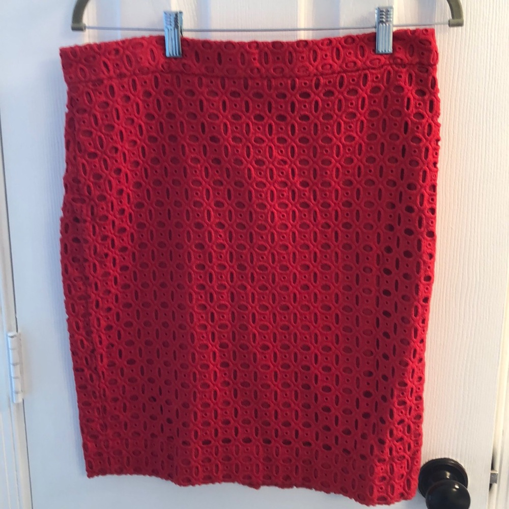 Jcrew red eyelet pencil skirt, size 10